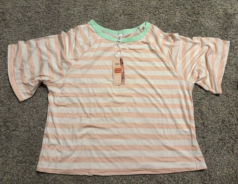 Dokotoo Striped Short Sleeve T-Shirt Size L Pink White